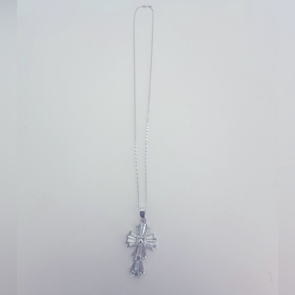 Silver Colored Rhinestone Cross 20” Chain - Picture 7 of 7